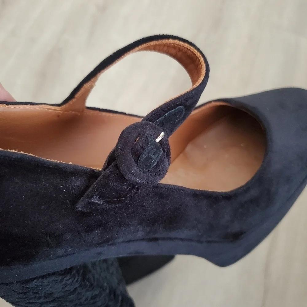 Castaner Suede Braided Black Platform Mary Jane Heel Shoes Spain 39 EU/8 US